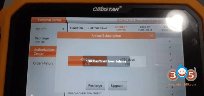 Obdstar X300 Dp Plus Insufficient Token Balance